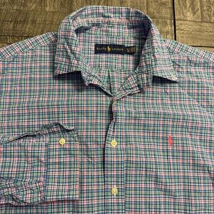 Ralph Lauren Oxford XL Casual Button Down‎ Easter Blue/Pink Plaid Dress Shirt